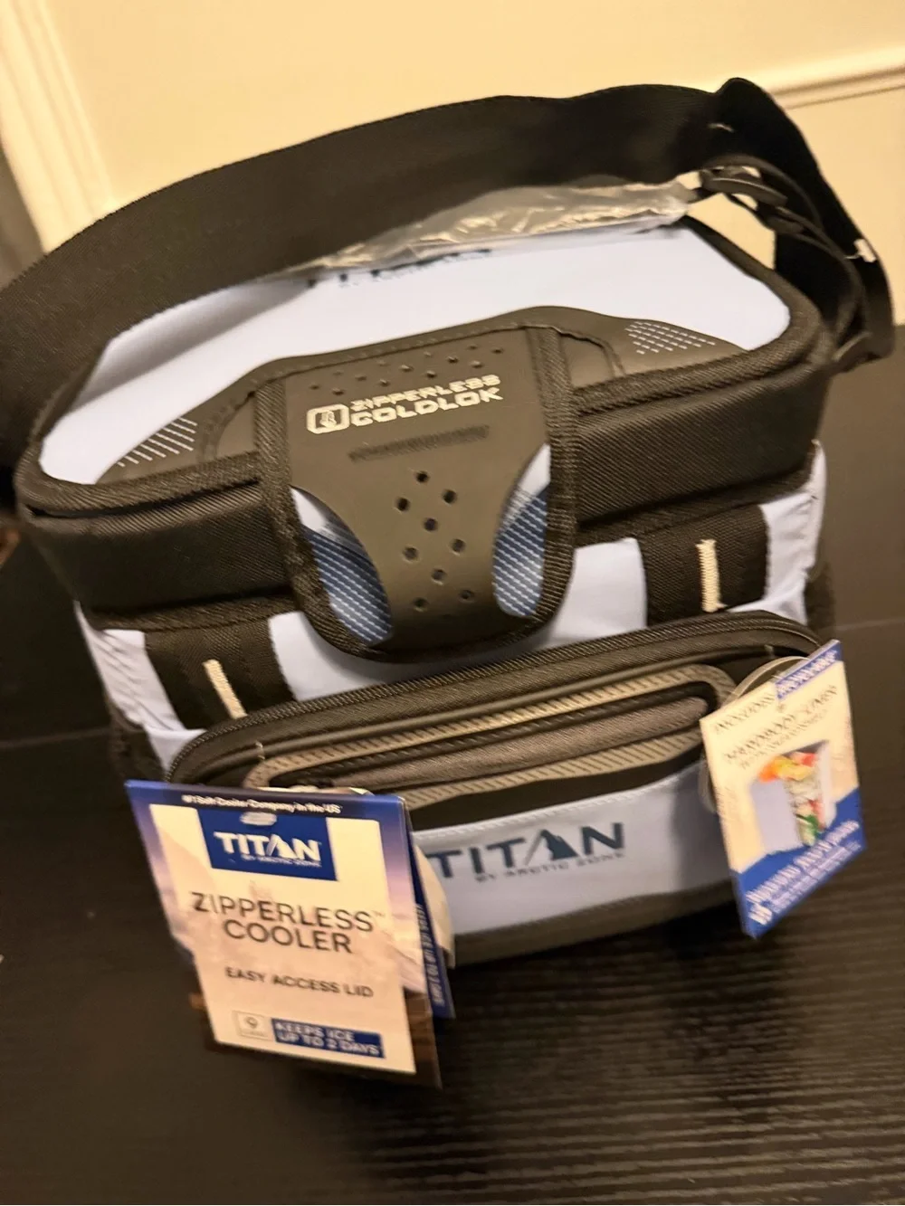 Titan Zipperless Cooler Bag in Light Blue with Black Trim